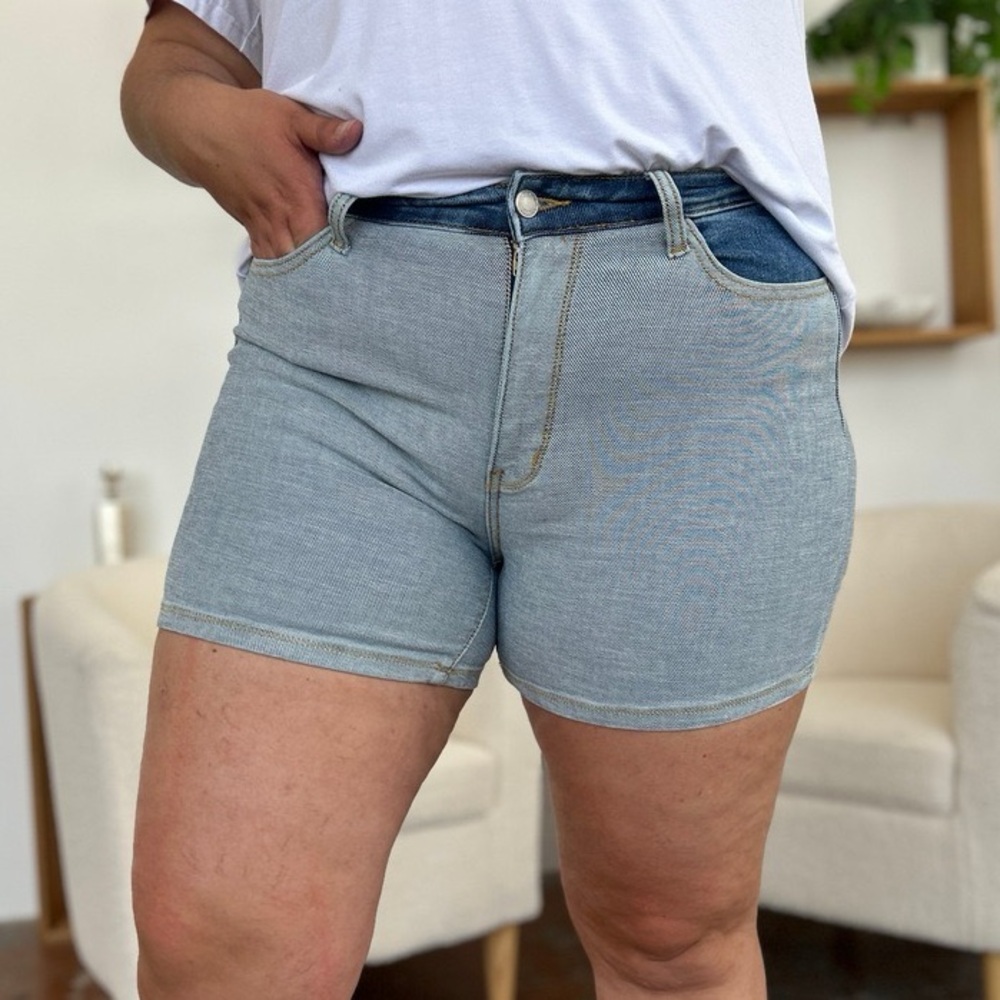NEW Judy Blue PLUS + REG Size Beach Daze High Waisted Color Block Denim Shorts